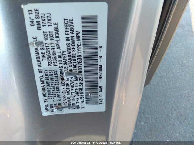 2013 HONDA ODYSSEY LX VIN: 5FNRL5H22DB077638