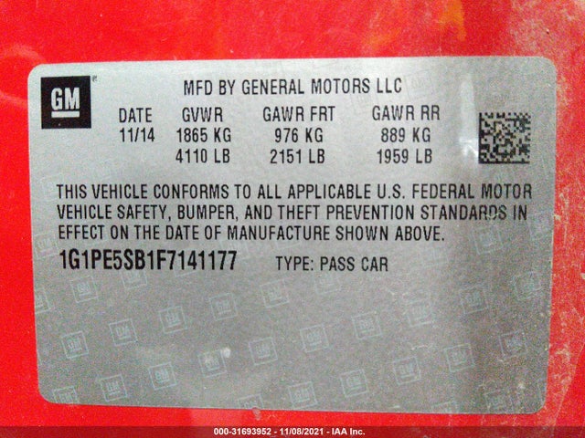 Chevrolet CRUZE LT 2015 1G1PE5SB1F7141177 Image 9