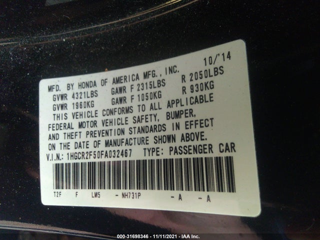 Honda Accord Sport 2015 1HGCR2F50FA032467 Image 9