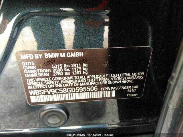2016 BMW M5, VIN: WBSFV9C58GD595506