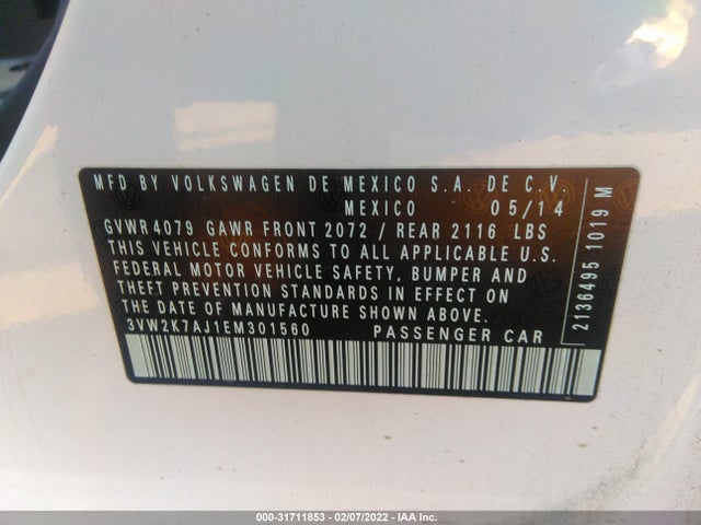3VW2K7AJ1EM301560 Volkswagen Jetta Sedan S