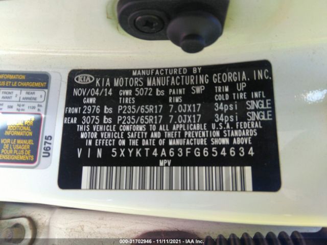 5XYKT4A63FG654634 KIA SORENTO LX