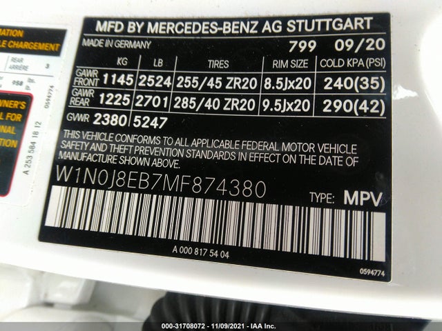 2021 Mercedes-Benz GLC-Class Coupe, VIN: W1N0J8EB7MF874380