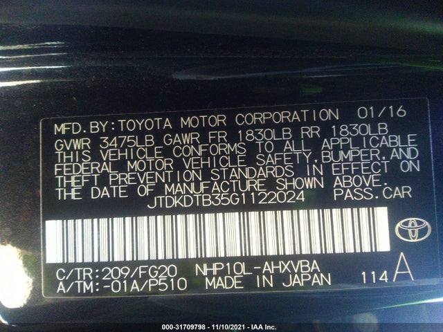 2016 Toyota Prius, VIN: JTDKDTB35G1122024
