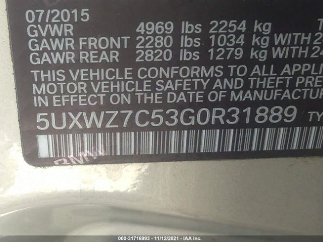5UXWZ7C53G0R31889 BMW X3 Sdrive28i