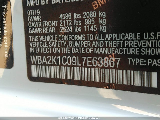 2020 BMW 2 Series, VIN: WBA2K1C09L7E63867