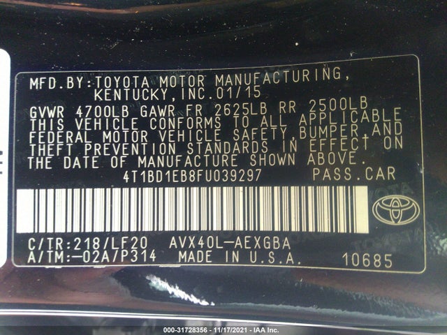 2015 Toyota Avalon, VIN: 4T1BD1EB8FU039297