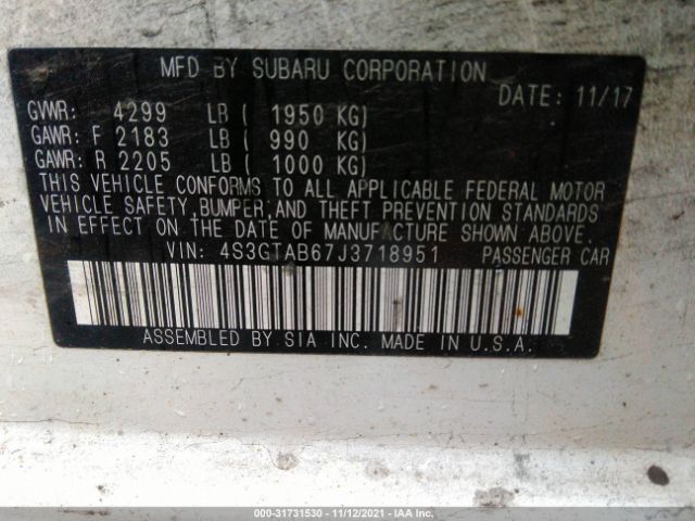 4S3GTAB67J3718951 Subaru Impreza Premium