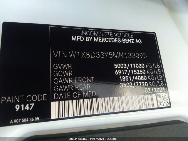 2021 Mercedes-Benz Sprinter, VIN: W1X8D33Y5MN133095
