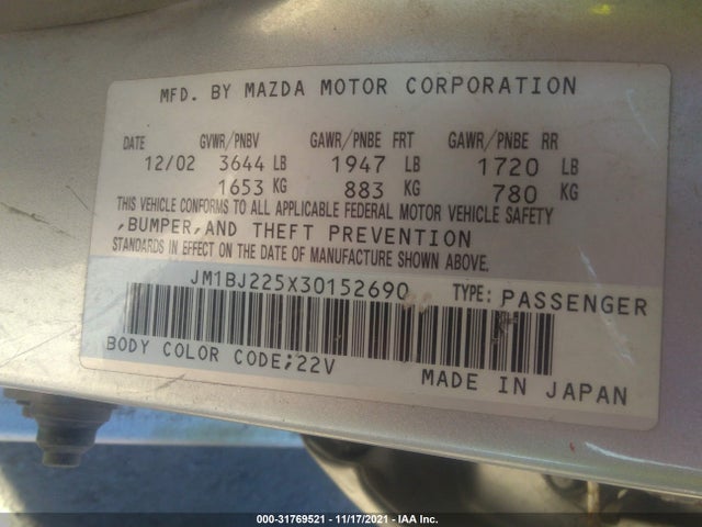 2003 MAZDA PROTEGE DX/LX/ES VIN: JM1BJ225X30152690