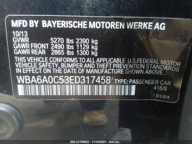BMW 6 Series 640i 2014 WBA6A0C53ED317458 Image 9