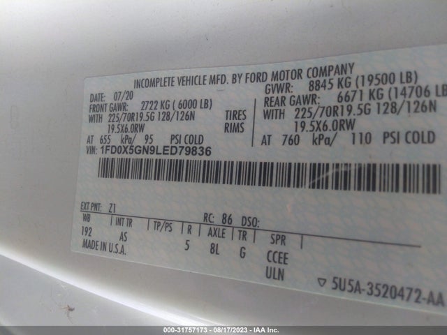 2020 Ford F-550, VIN: 1FD0X5GN9LED79836