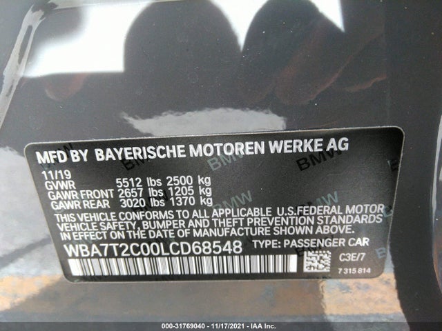 2020 BMW 7 Series, VIN: WBA7T2C00LCD68548