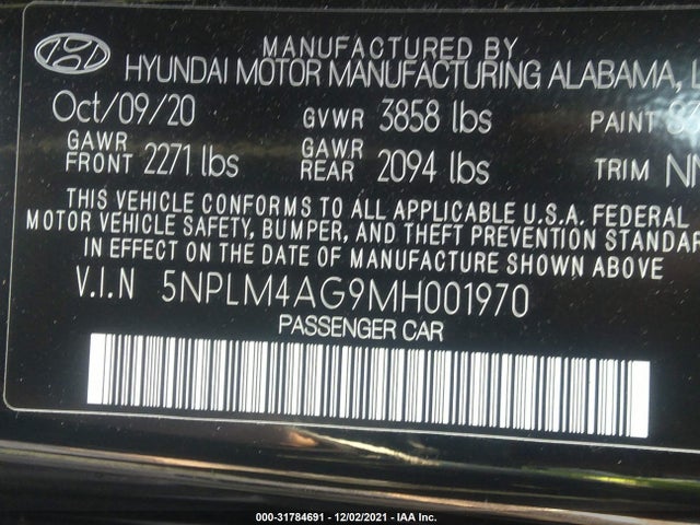 2021 Hyundai Elantra, VIN: 5NPLM4AG9MH001970