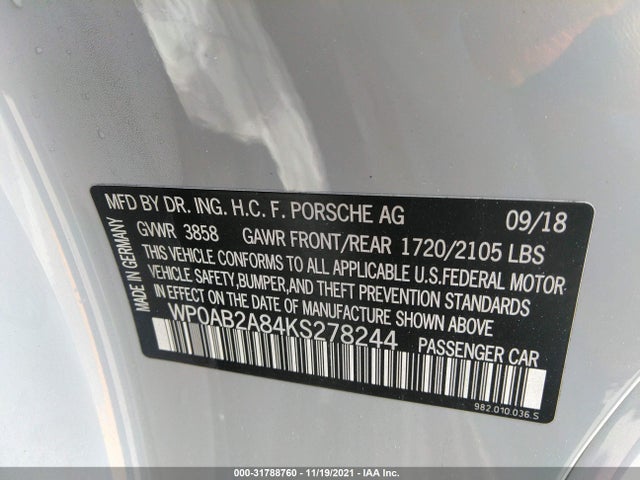 2019 Porsche 718, VIN: WP0AB2A84KS278244