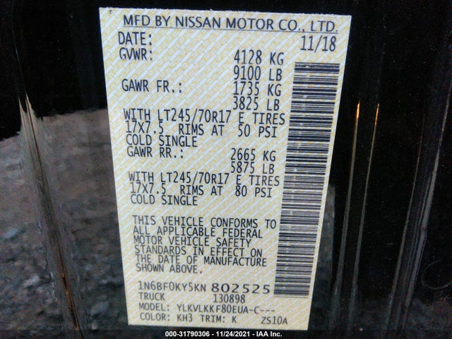 2019 Nissan NV, VIN: 1N6BF0KY5KN802525