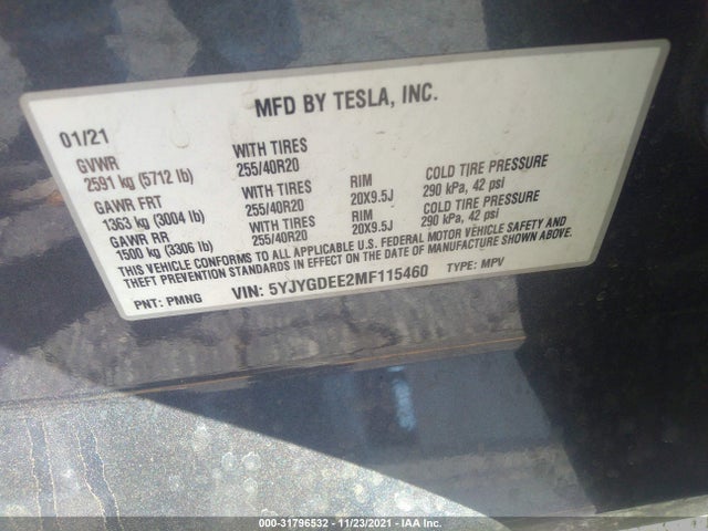 Tesla Model Y Long Range 2021 5YJYGDEE2MF115460 Image 10