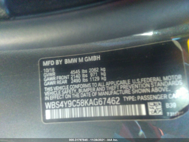 2019 BMW M4, VIN: WBS4Y9C58KAG67462