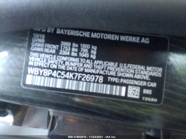 2019 BMW i3, VIN: WBY8P4C54K7F26978