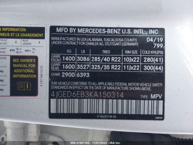 4JGED6EB3KA150314 Mercedes-Benz Gle Amg Gle 43