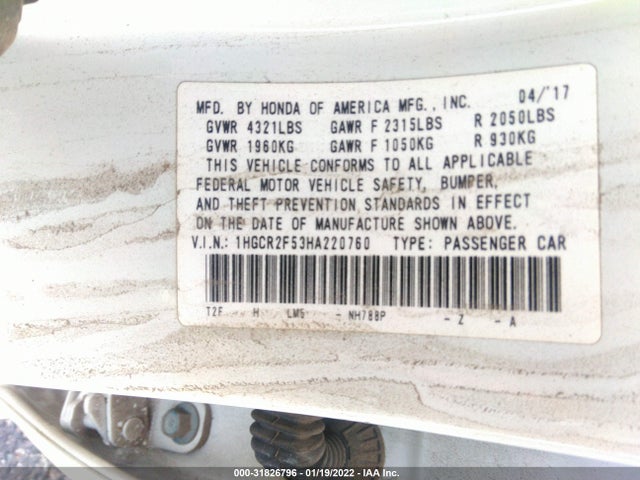 1HGCR2F53HA220760 Honda Accord Sport