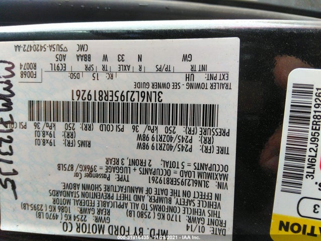 2014 Lincoln MKZ, VIN: 3LN6L2J95ER819261