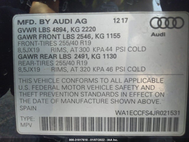2018 Audi Q3, VIN: WA1ECCFS4JR021531