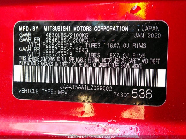JA4AT5AA1LZ029002 Mitsubishi Eclipse Cross Se/sel