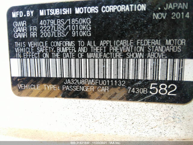 JA32U8FW5FU011132 Mitsubishi LANCER GT