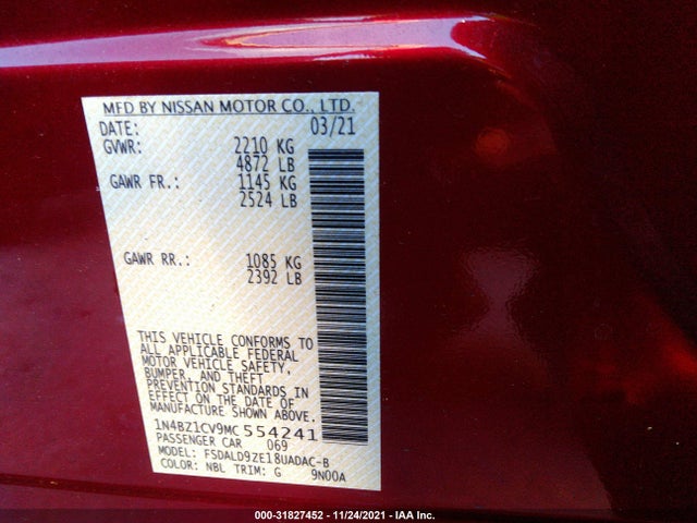 2021 Nissan Leaf, VIN: 1N4BZ1CV9MC554241
