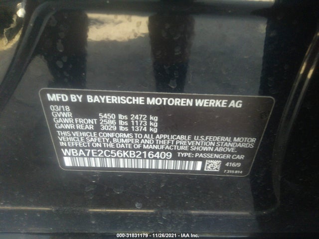 2019 BMW 7 Series, VIN: WBA7E2C56KB216409