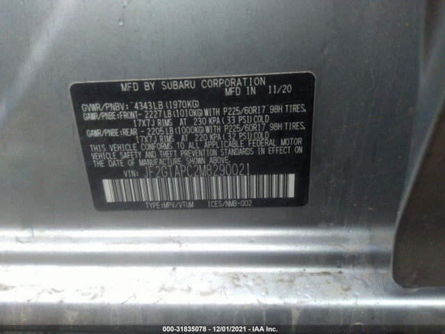 Subaru Crosstrek Premium 2021 JF2GTAPC2M8290021 Image 9