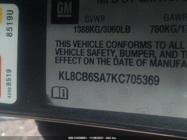 2019 Chevrolet Spark, VIN: KL8CB6SA7KC705369