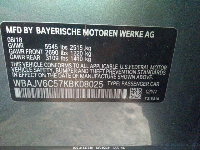 2019 BMW 6 Series, VIN: WBAJV6C57KBK08025