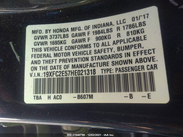 Honda Civic Sedan Lx 2017 19XFC2E57HE021318 Image 9
