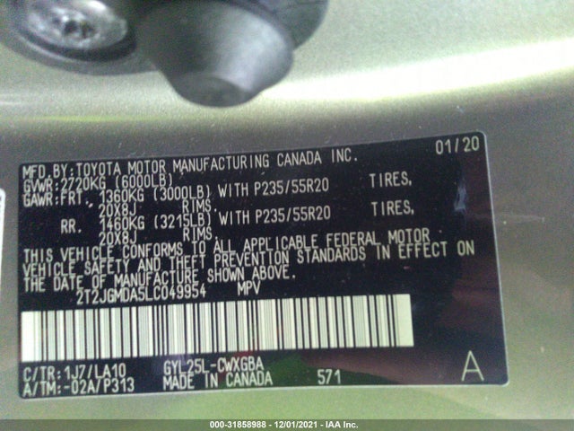 2020 Lexus RX, VIN: 2T2JGMDA5LC049954