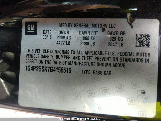 2016 Buick Verano, VIN: 1G4PS5SK7G4158516