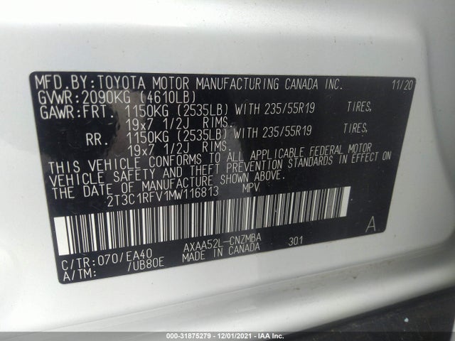 2T3C1RFV1MW116813 Toyota Rav4 Xle Premium
