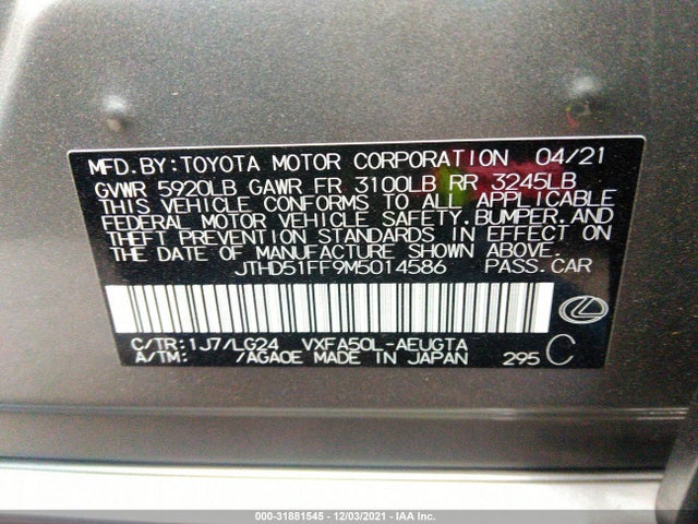 2021 Lexus LS, VIN: JTHD51FF9M5014586