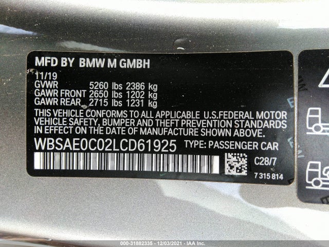 2020 BMW 8 Series, VIN: WBSAE0C02LCD61925