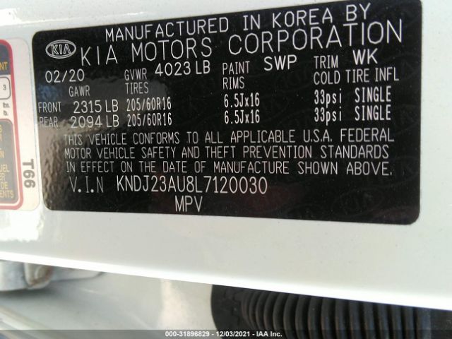 KNDJ23AU8L7120030 KIA SOUL LX