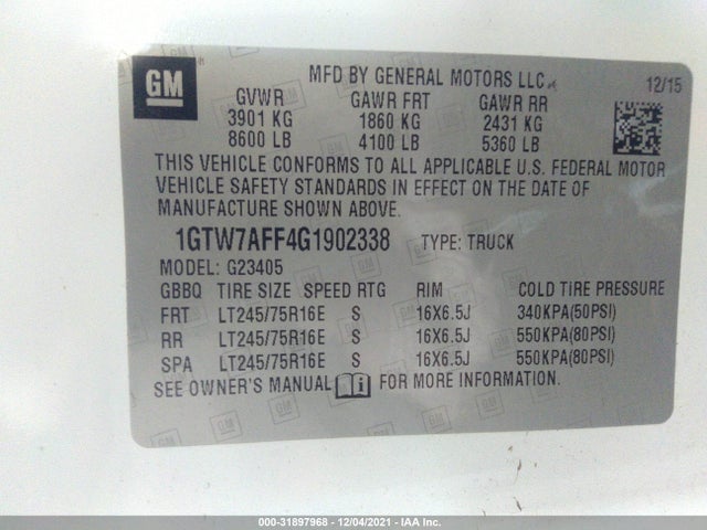 2016 GMC Savana, VIN: 1GTW7AFF4G1902338