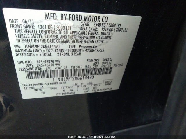 Lincoln Mks W/ecoboost 2011 1LNHL9FT2BG614490 Image 9