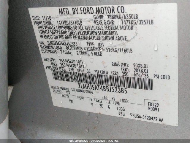 Lincoln Mkt W/ecoboost 2011 2LMHJ5AT4BBJ52385 Image 9
