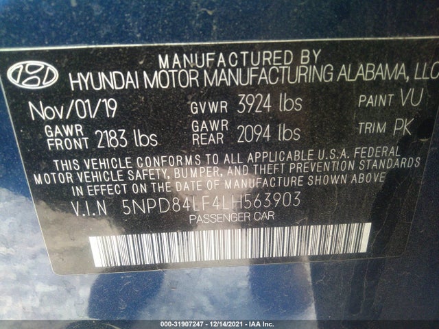 Hyundai ELANTRA SEL 2020 5NPD84LF4LH563903 Image 9