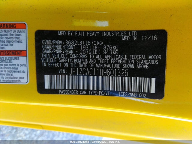 2017 Subaru BRZ, VIN: JF1ZCAC11H9601326