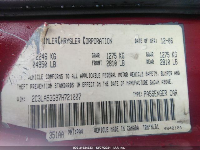 2007 CHRYSLER 300 2C3LA53G97H721007 Photo 8