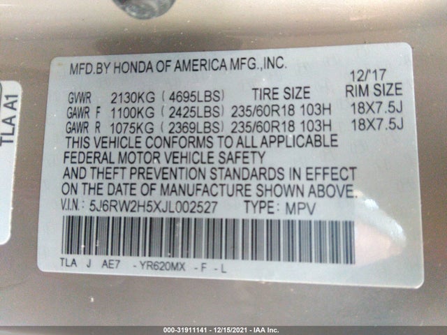 Honda CR-V EX 2018 5J6RW2H5XJL002527 Image 11