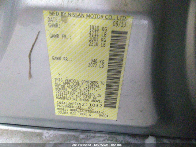 Nissan Altima 2.5 Sv 2014 1N4AL3AP2EN211032 Image 9