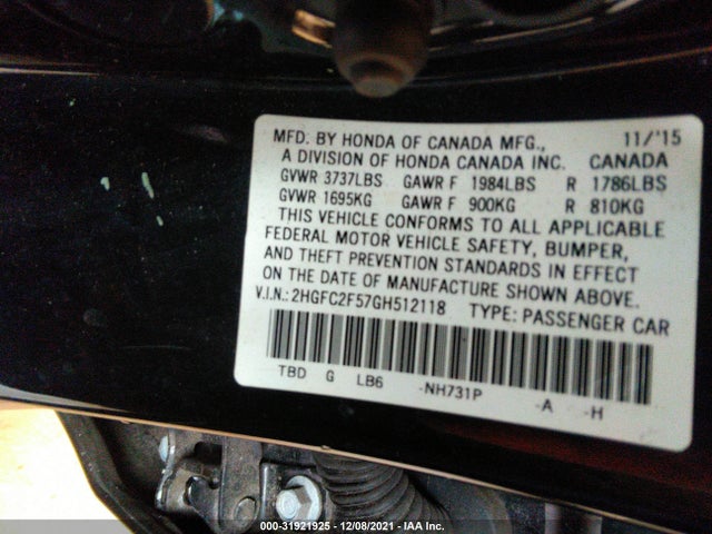 Honda Civic Sedan Lx 2016 2HGFC2F57GH512118 Image 9